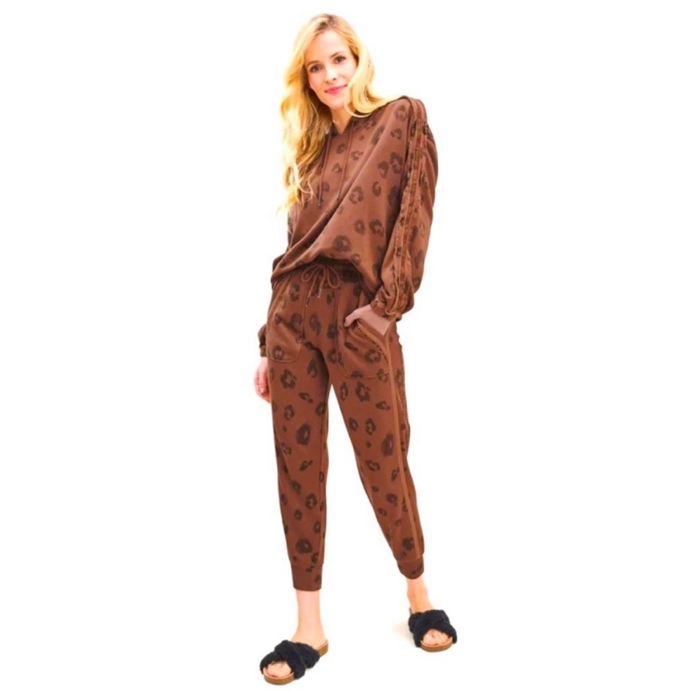 Splendid Corinna Brown Leopard Animal Print Hoodie AND matching sweat pants xs